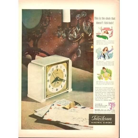 1946 Telechron Electric Clocks Vintage Print Ad (L7) - Picture 1 of 3